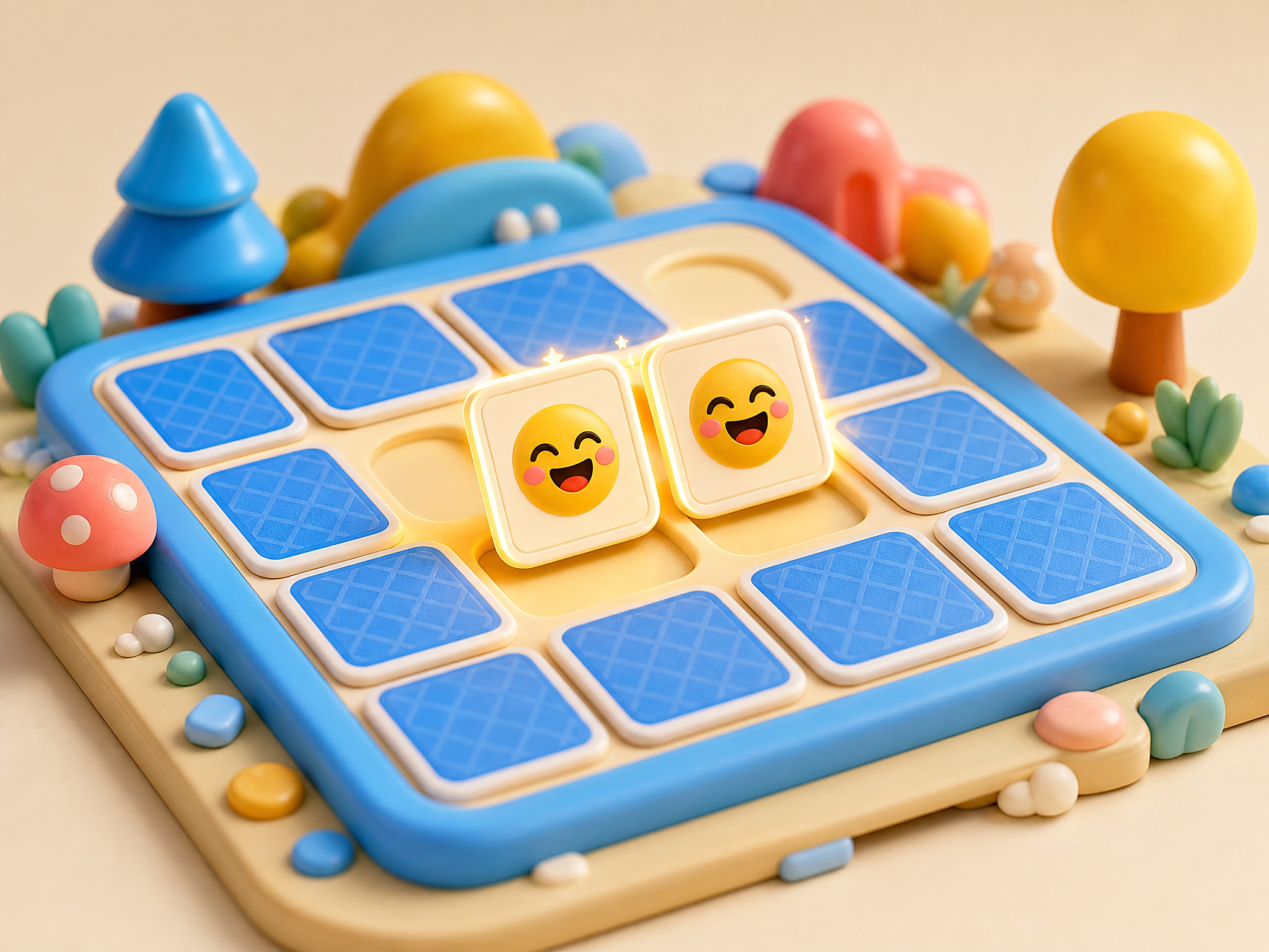 Playful card matching scene representing Memory Match