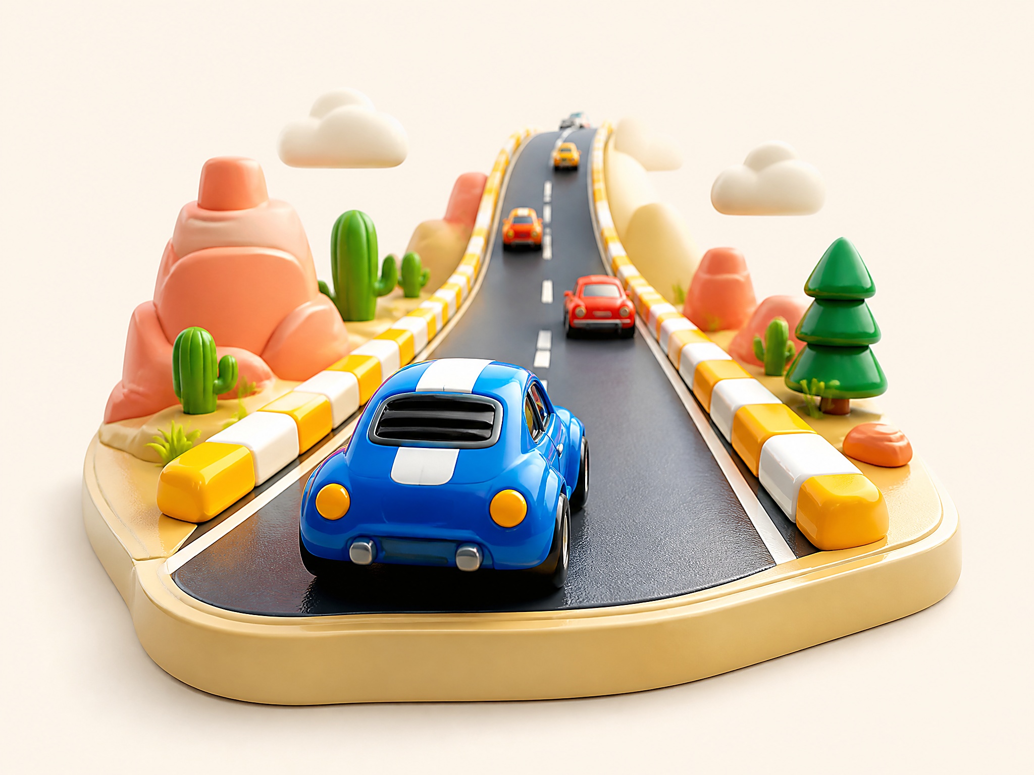 Retro highway racer with neon road perspective