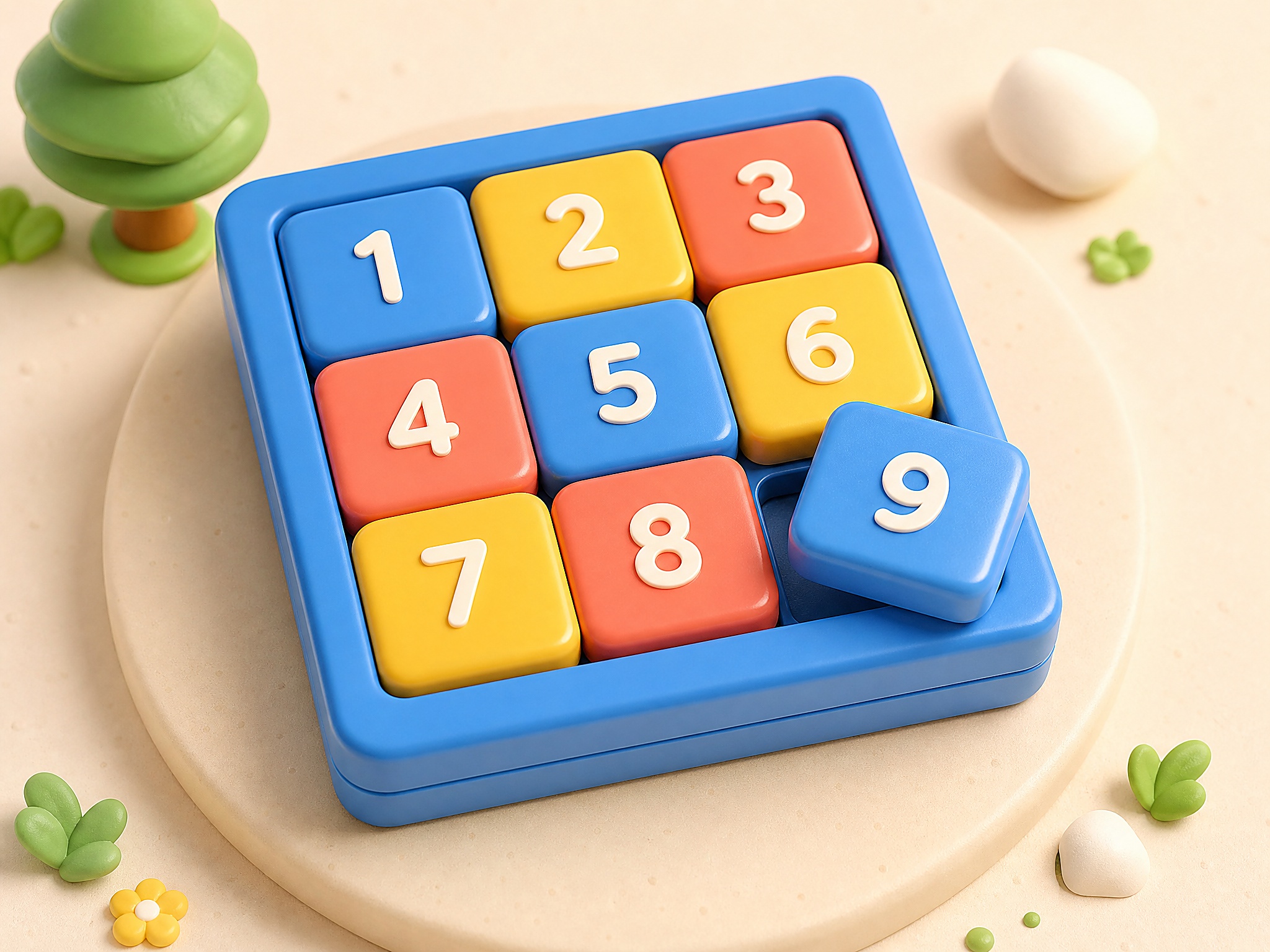 Numbered sliding puzzle grid with clean blocks